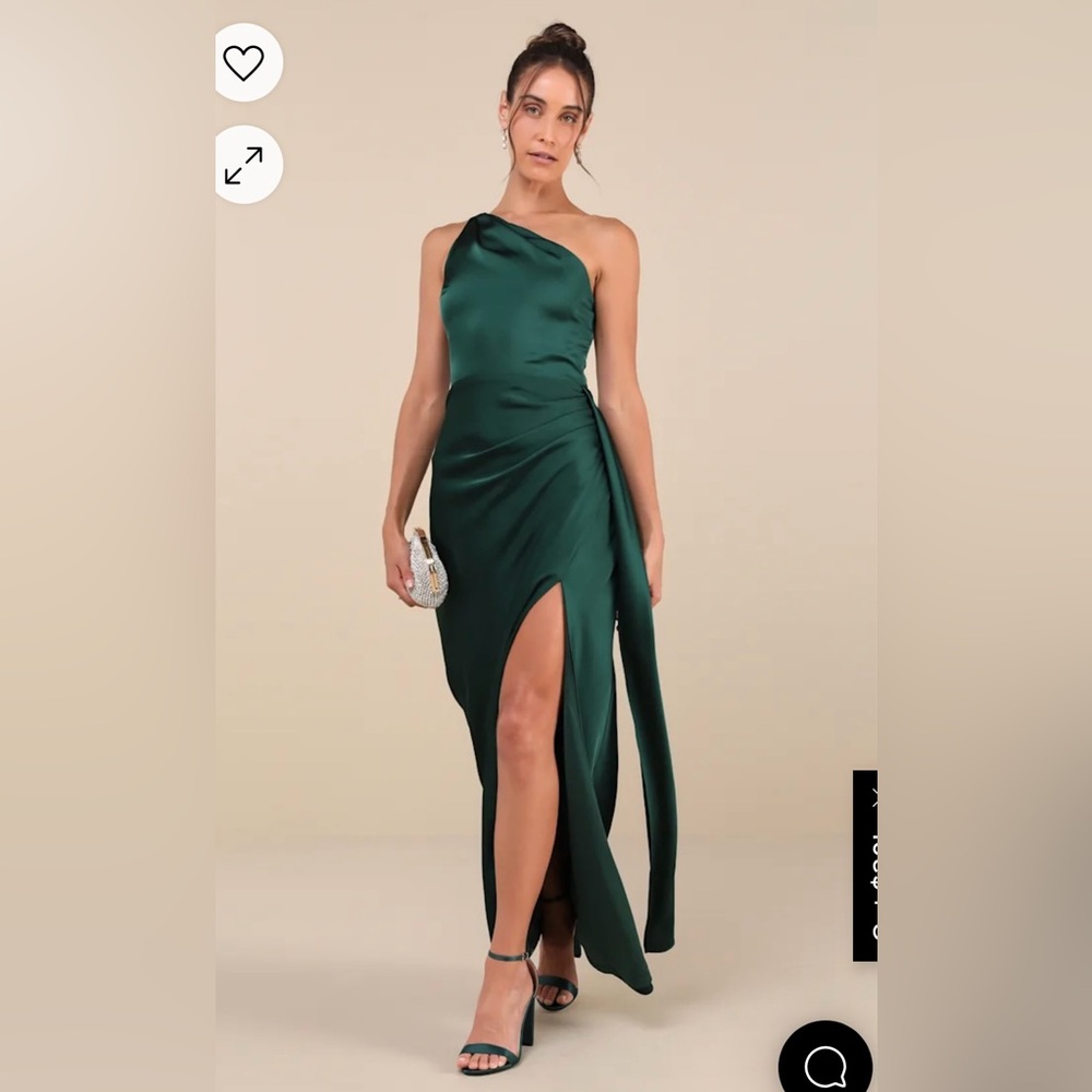 Signature Elegance Emerald Satin One-Shoulder Maxi Dress x small